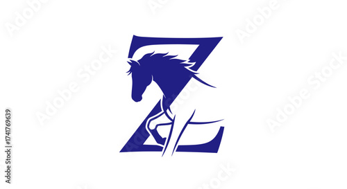 Elegant Letter Z Logo Design Featuring a Majestic Running Horse Silhouette in Blue
