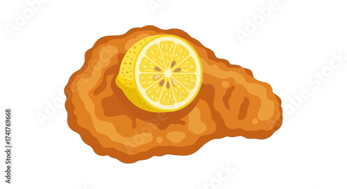 Crispy schnitzel and lemon, a tantalizing close up, perfect for restaurant promotions and culinary