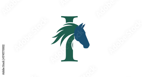 Elegant Initial I Horse Logo Design with Flowing Mane for Equestrian Branding
