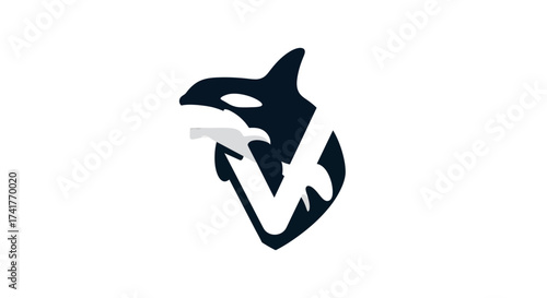 A striking logo featuring an orca and the letter 'V' in a bold modern design appropriate for a brand
