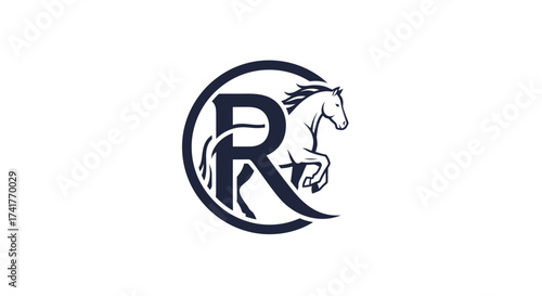 Elegant logo featuring the letter R intertwined with a majestic horse design in vector format