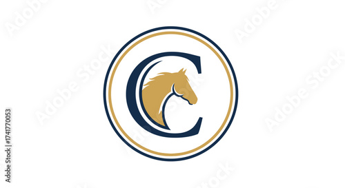 Elegant equestrian logo design featuring a horse silhouette and the letter 'C' in a circular emblem