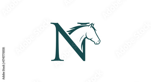 Elegant horse head incorporated into the letter N, a unique equine logo design concept