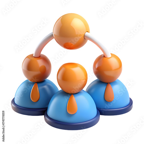 Abstract representation of a hierarchical organizational structure with interconnected team members and leadership