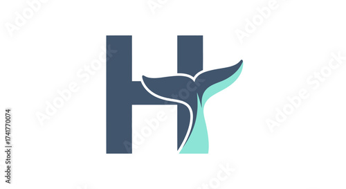 Creative letter H logo design incorporated with a whale tail for ocean conservation identity