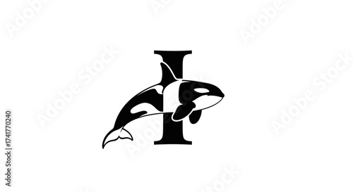 Elegant logo design featuring an orca combined with the letter I in black and white minimal style