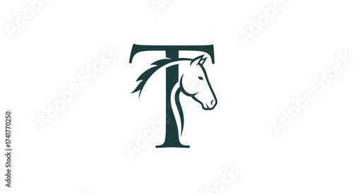 Elegant Horse Head Silhouette Integrated into a Letter T Design for Branding Purposes