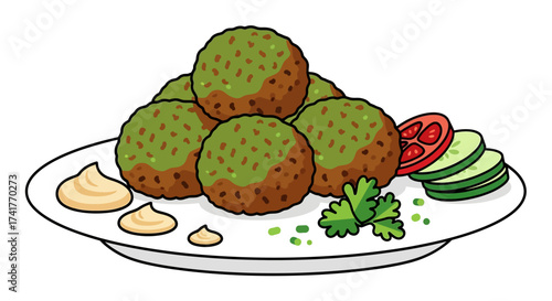 Delicious and Vibrant Falafel Plate Illustration Ready to Eat Middle Eastern Dish