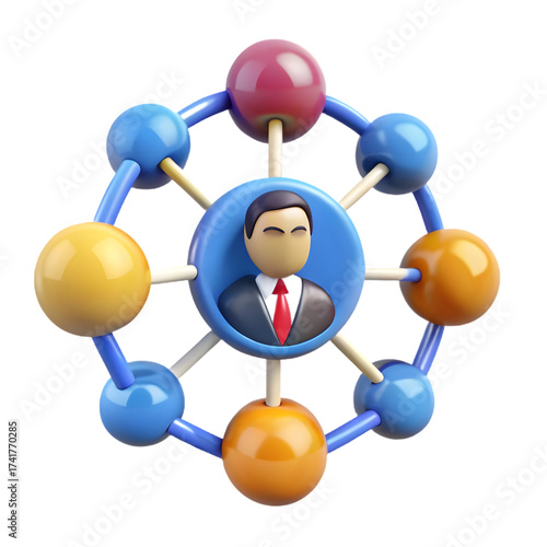 Centralized business leader at the core of a connected network of diverse team members and resources