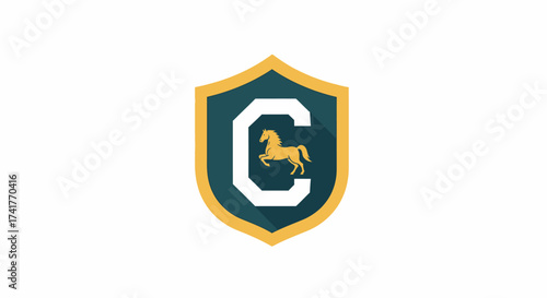 Elegant Shield Logo Design Featuring Horse and Letter C for Brand Identity Project
