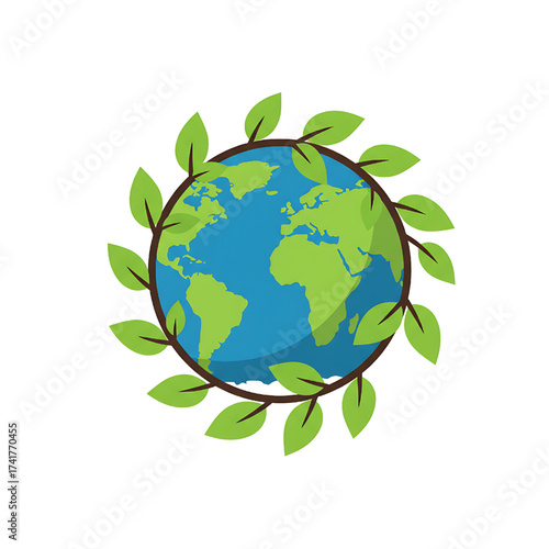 Earth surrounded by green leaves. Eco-friendly concept. Save the planet.