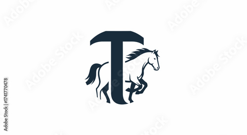 Elegant initial T with running horse logo design for branding identity company