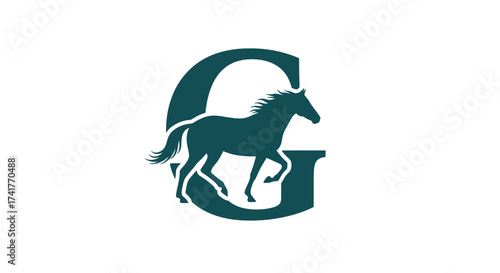 Elegant horse silhouette within letter G, creating a logo or emblem design, equestrian branding