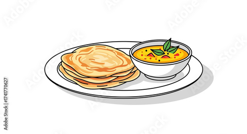 Delicious Paratha and Dal Makhani vector illustration Indian cuisine traditional meal culinary