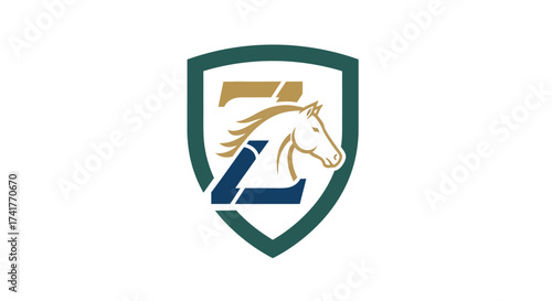 Elegant horse logo with shield and letter Z design for branding and equestrian businesses