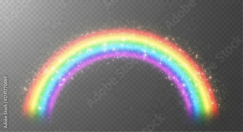 A radiant, multicolored rainbow arches gracefully across the sky, a symbol of hope and wonder, created digitally with dazzling effects.