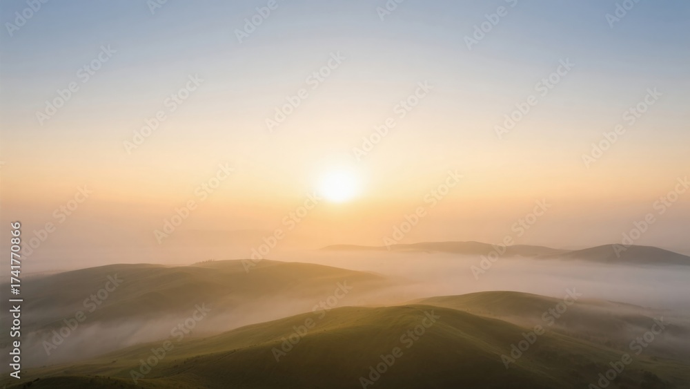 Fototapeta premium Sunrise over misty hills