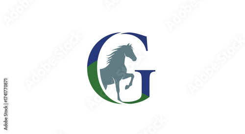 Elegant horse logo design featuring letter G, horse silhouette with green and blue colors scheme