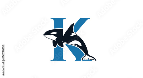 Unique Logo Design Featuring Letter K and Orca Whale Silhouette with Ocean Theme