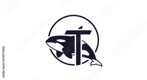 Elegant Orca Whale Logo Design with Letter T, Ideal for Coastal Businesses and Conservation