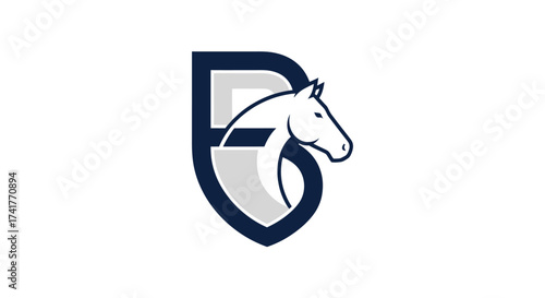 Elegant horse logo design featuring a stylized horse head and shield emblem design