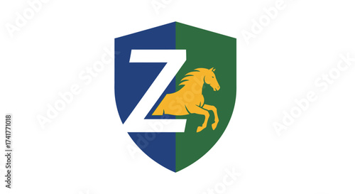 Elegant and modern logo design featuring letter Z, horse silhouette, and shield emblem