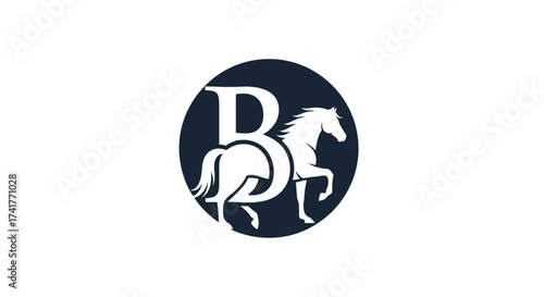 Elegant initial B logo design featuring a majestic horse in a circular emblem