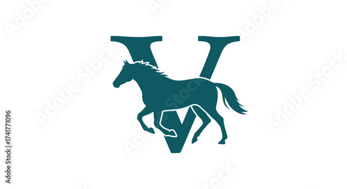 Elegant horse silhouette integrated with letter V for branding and logo design inspiration