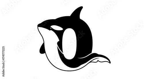 Striking black and white orca illustration on clean background marine wildlife art