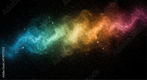 An ethereal view of a colorful nebula against a backdrop of a cosmic landscape.