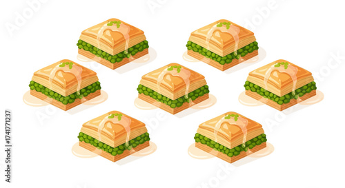 Isometric Vector Illustration of Baklava Pastries on a White Background Perfect for Culinary