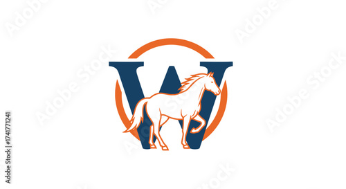 Elegant logo featuring a majestic horse integrated with a letter W design concept