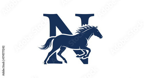 Elegant Horse Silhouette Incorporated into the Letter N Creating a Unique Logo Design
