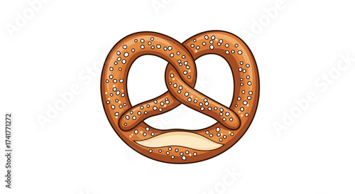 Delicious pretzel illustration with salt grains for bakery or snack food concept
