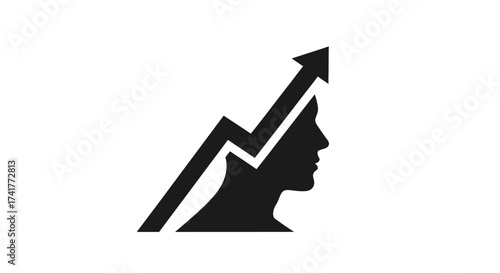Conceptual growth mindset illustration combining a human profile and ascending arrow symbol