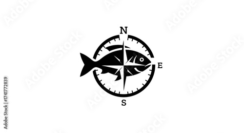 Elegant fish compass logo design for fishing enthusiasts and nautical adventures