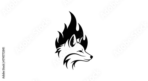 Elegant monochrome fox logo with flames, a symbol of cunning and vibrant energy with creative flair