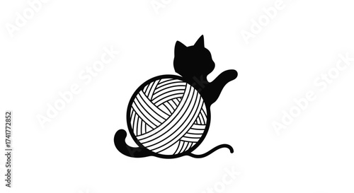 Playful feline silhouette with yarn ball design for crafting enthusiasts and pet lovers