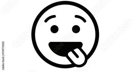 A playful cartoon emoji depicting a cheerful face with its tongue sticking out in a fun simple