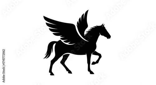 Elegant and powerful silhouette of Pegasus against a pristine white background displaying strength