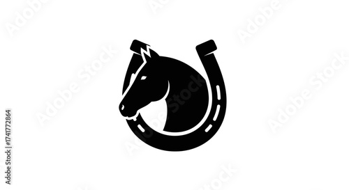 Elegant Horse Head Silhouette in Horseshoe Frame for Branding and Graphic Design