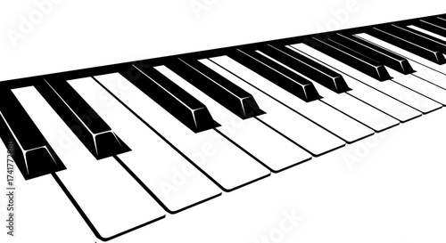 Monochrome piano keys illustration representing musical instrument and education