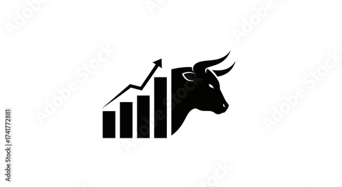 Dynamic stock market bull illustration with an upward trending graph signifying growth and