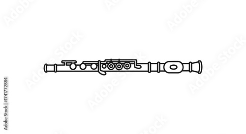 Minimalist Outline Illustration of a Flute Musical Instrument on White Background