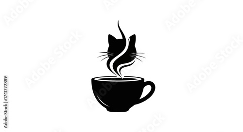 Aromatic Harmony: Silhouette of a Cat Emerging from a Cup of Steaming Coffee