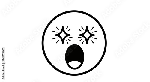 Excited emoji face with star eyes symbolizing surprise or amazement emotion drawing