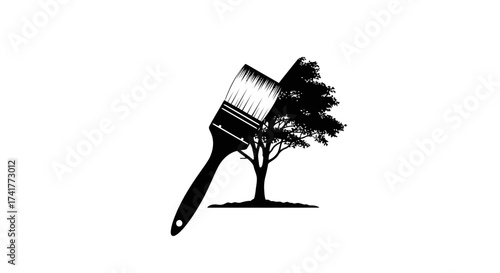 Abstract Silhouette of a Paintbrush 'Painting' a Tree: Symbol of Nature and Creativity