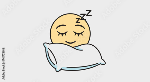 Cute emoji character sleeping peacefully on a soft pillow vector illustration