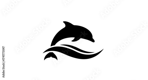 Elegant dolphin leaping above stylized ocean waves in minimalistic design aesthetic