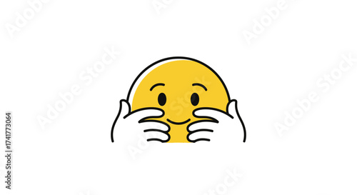 Cartoon emoji face with hands covering cheeks conveying shyness or affection symbol